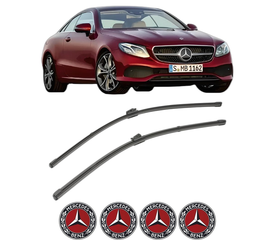 Set stergatoare auto MERCEDES-BENZ E-CLASS Coupe (C238) din 2016-2021, pentru parbriz auto, 2 bucati, Valeo Silencio, din cauciuc siliconat rezistent, 4 Stickere Auto MERCEDES-BENZ