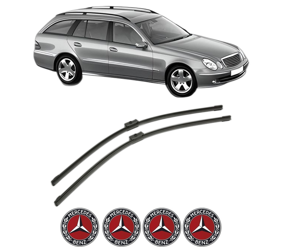 Set stergatoare auto MERCEDES-BENZ E-CLASS T-Model (S211) din 2003-2009, pentru parbriz auto, 2 bucati, Bosch Aerotwin, din cauciuc siliconat rezistent, 4 Stickere Auto MERCEDES-BENZ
