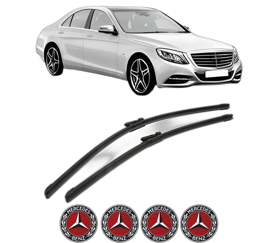 Set stergatoare auto MERCEDES-BENZ S-CLASS (W222, V222, X222) din 2013-2020, pentru parbriz auto, 2 bucati, Bosch Aerotwin, din cauciuc siliconat rezistent, 4 Stickere Auto MERCEDES-BENZ