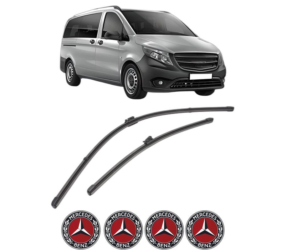 Set stergatoare auto MERCEDES-BENZ VITO Tourer (W447) din 2014-2021, pentru parbriz auto, 2 bucati, Valeo Silencio Xtrm, din cauciuc siliconat rezistent, 4 Stickere Auto MERCEDES-BENZ