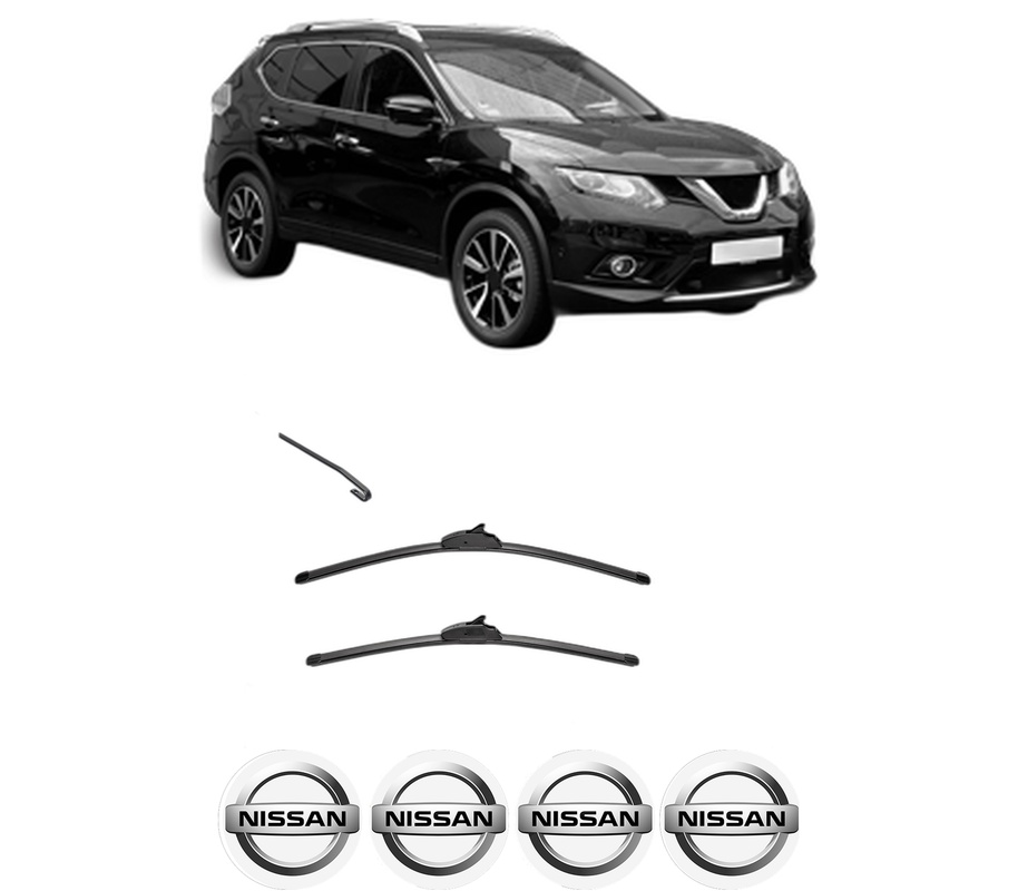 Set stergatoare auto NISSAN X-TRAIL III (T32_, T32R, T32RR) din 2014-2021, pentru parbriz auto, 2 bucati, Valeo Silencio, din cauciuc siliconat rezistent, 4 Stickere Auto NISSAN