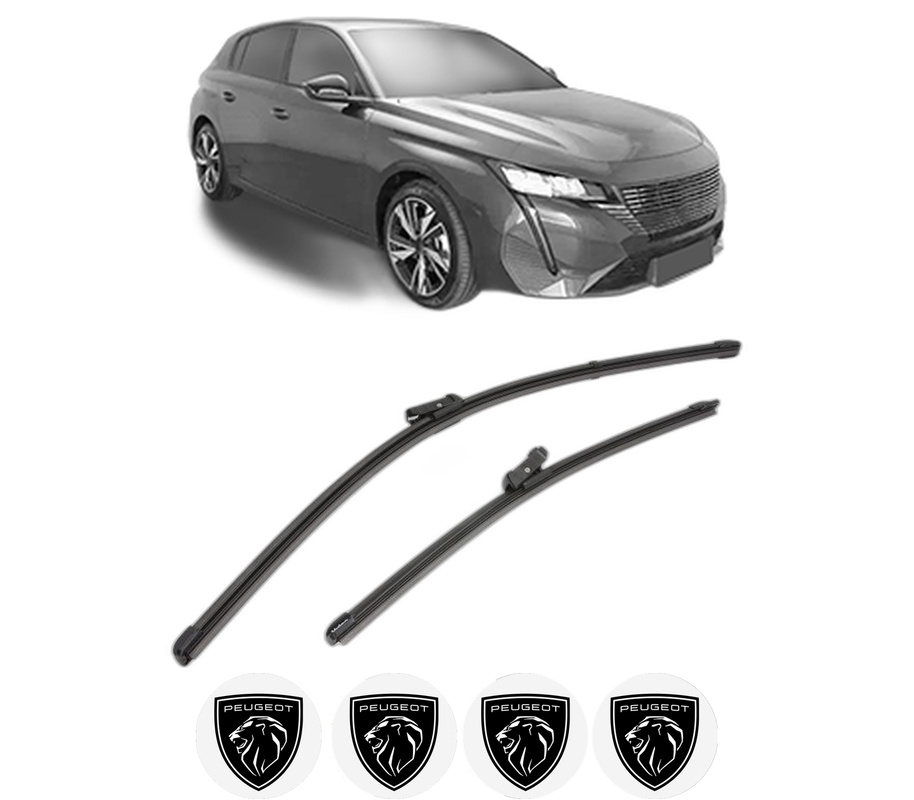 Set stergatoare auto PEUGEOT 308 III (FB_, FH_, FP_, F3_, FM_) din 2021-2025, pentru parbriz auto, 2 bucati, Valeo Silencio Xtrm, din cauciuc siliconat rezistent, 4 Stickere Auto PEUGEOT