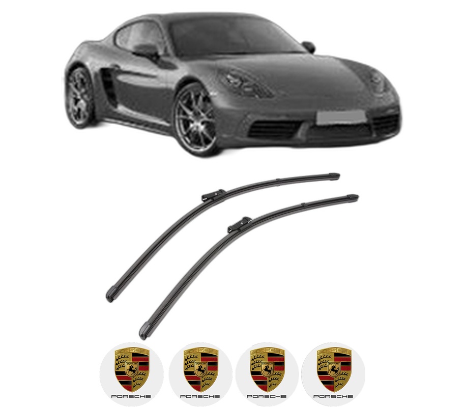 Set stergatoare auto PORSCHE 718 CAYMAN (982) din 2016-2019, pentru parbriz auto, 2 bucati, Valeo Silencio, din cauciuc siliconat rezistent, 4 Stickere Auto PORSCHE