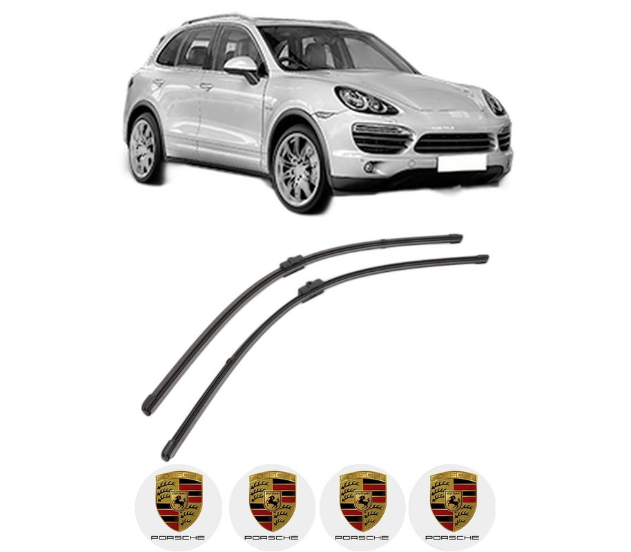 Set stergatoare auto PORSCHE CAYENNE (92A) din 2010-2018, pentru parbriz auto, 2 bucati, Valeo Silencio Xtrm, din cauciuc siliconat rezistent, 4 Stickere Auto PORSCHE