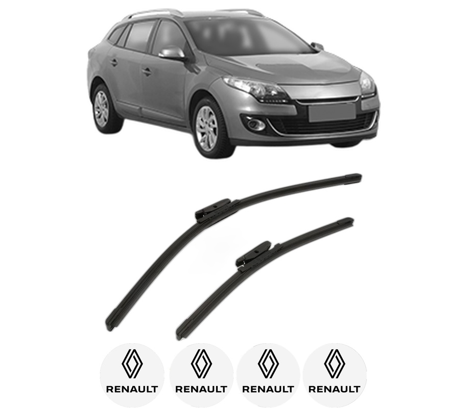 Set stergatoare auto RENAULT MEGANE III Combi Van (KZ0/1) din 2009-2015, pentru parbriz auto, 2 bucati, Bosch Aerotwin, din cauciuc siliconat rezistent, 4 Stickere Auto RENAULT