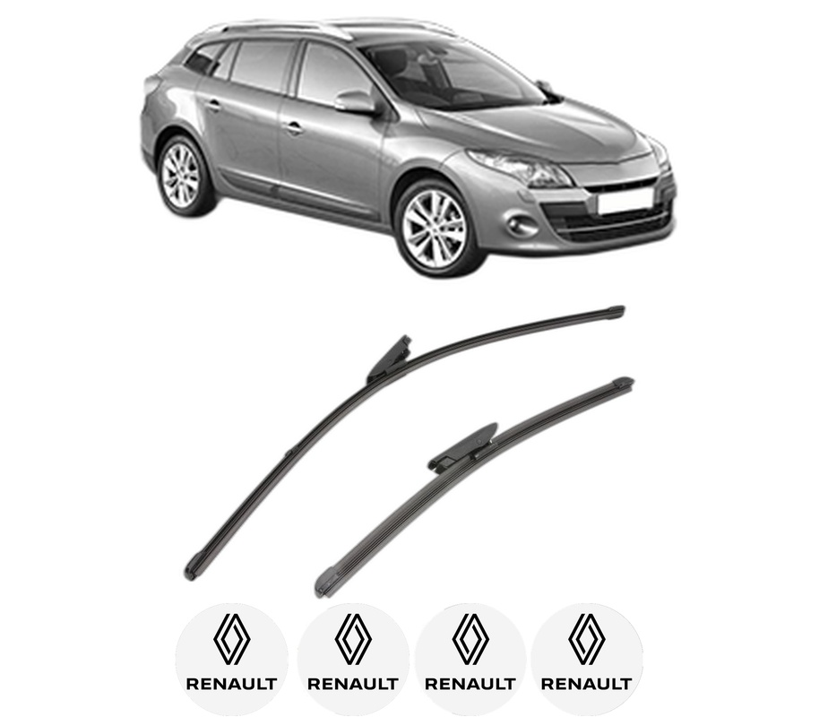 Set stergatoare auto RENAULT MEGANE III Grandtour (KZ0/1) din 2008-2016, pentru parbriz auto, 2 bucati, Valeo Silencio Xtrm, din cauciuc siliconat rezistent, 4 Stickere Auto RENAULT