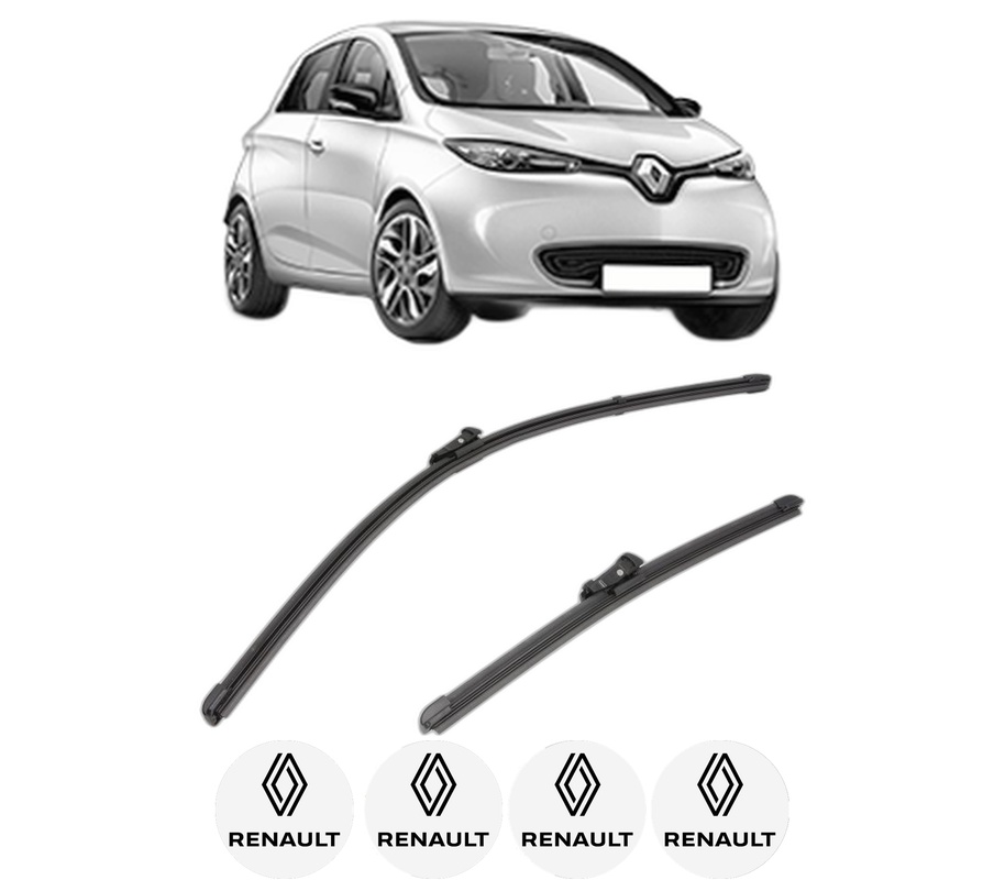 Set stergatoare auto RENAULT ZOE (BFM_) din 2012-2019, pentru parbriz auto, 2 bucati, Valeo Silencio Xtrm, din cauciuc siliconat rezistent, 4 Stickere Auto RENAULT