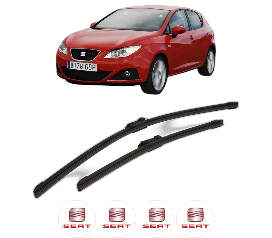 Set stergatoare auto SEAT IBIZA IV Hatchback Van (6J1) din 2008-2015, pentru parbriz auto, 2 bucati, Bosch Aerotwin, din cauciuc siliconat rezistent, 4 Stickere Auto SEAT