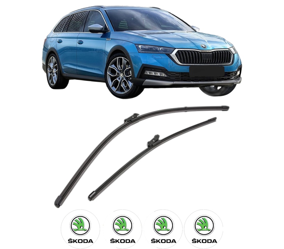 Set stergatoare auto SKODA OCTAVIA IV (NX3, NN3, PV3) din 2020-2025, pentru parbriz auto, 2 bucati, Valeo Silencio Xtrm, din cauciuc siliconat rezistent, 4 Stickere Auto SKODA