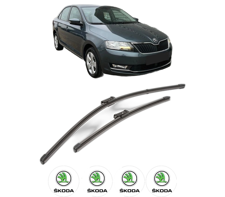 Set stergatoare auto SKODA RAPID (NH3, NK3, NK6) din 2012-2022, pentru parbriz auto, 2 bucati, Valeo Silencio Xtrm, din cauciuc siliconat rezistent, 4 Stickere Auto SKODA