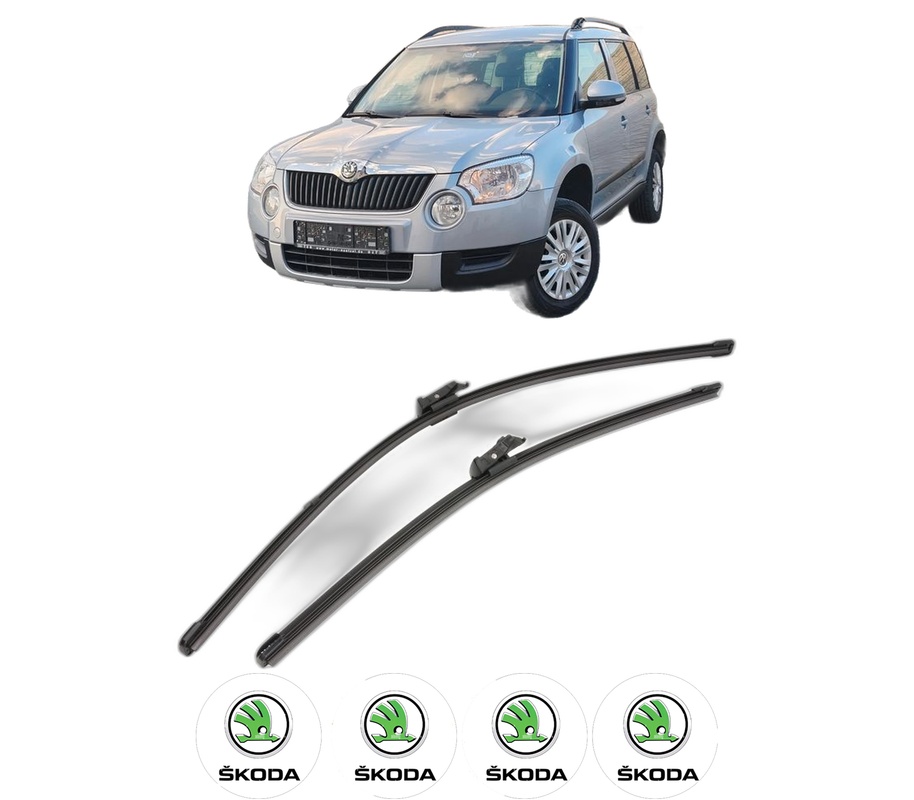Set stergatoare auto SKODA YETI (5L) din 2009-2017, pentru parbriz auto, 2 bucati, Valeo Silencio Xtrm, din cauciuc siliconat rezistent, 4 Stickere Auto SKODA
