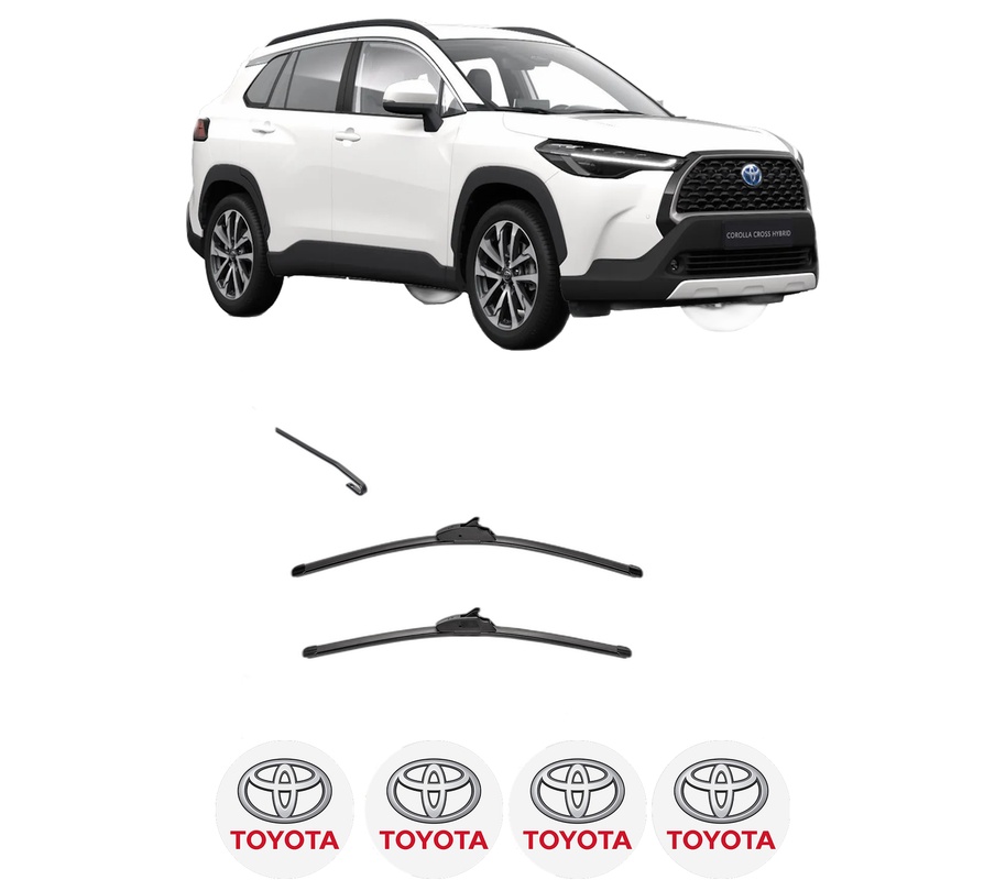 Set stergatoare auto TOYOTA COROLLA CROSS (ZVG1_, ZSG1_, MXGH1_, MXGA1_) din 2022-2023, pentru parbriz auto, 2 bucati, Valeo Silencio, din cauciuc siliconat rezistent, 4 Stickere Auto TOYOTA