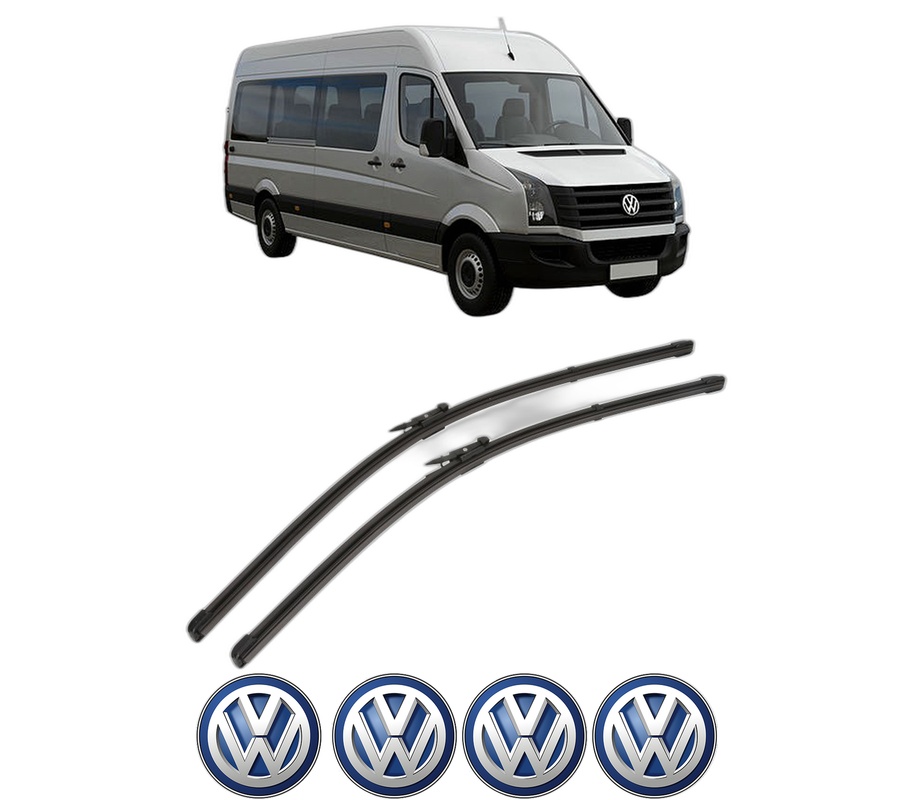 Set stergatoare auto Volkswagen CRAFTER 30-35 Bus (2E_) din 2006-2016, pentru parbriz auto, 2 bucati, Valeo Silencio Xtrm, din cauciuc siliconat rezistent, 4 Stickere Auto Volkswagen