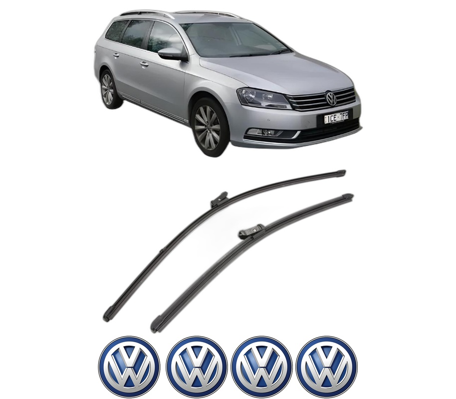 Set stergatoare auto Volkswagen PASSAT B7 Estate Van (365) din 2010-2014, pentru parbriz auto, 2 bucati, Valeo Silencio Xtrm, din cauciuc siliconat rezistent, 4 Stickere Auto Volkswagen