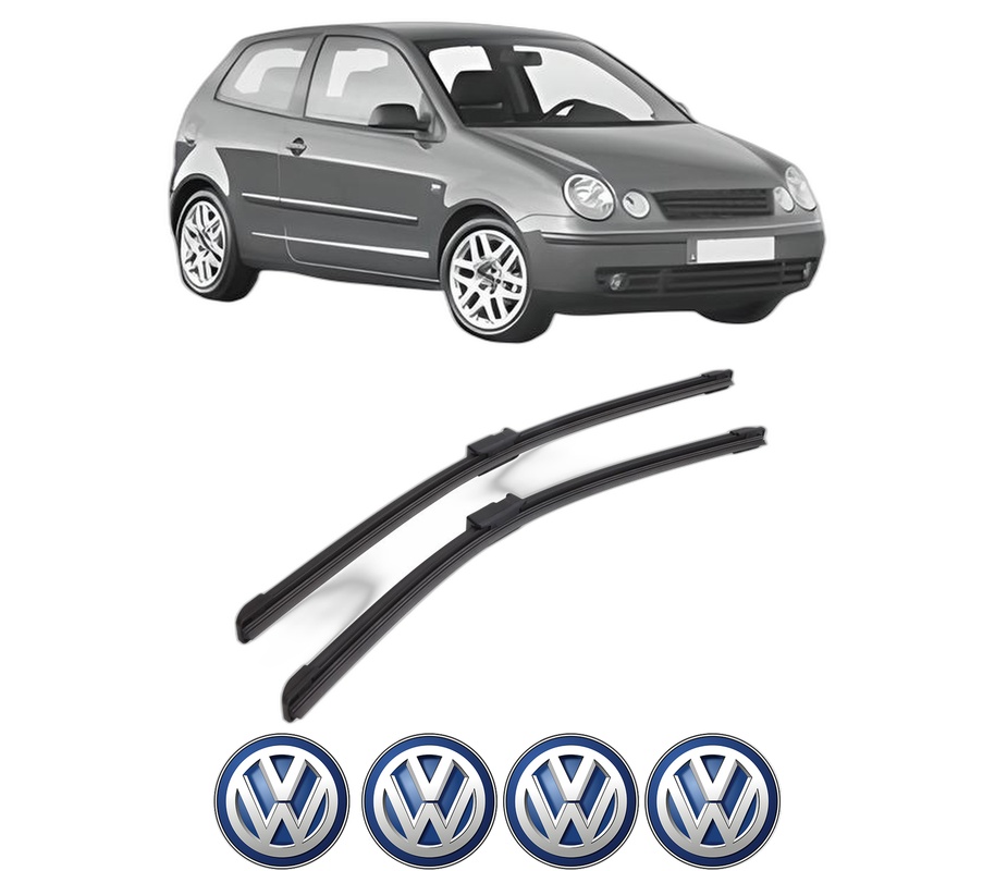 Set stergatoare auto Volkswagen POLO IV (9N_, 9A_) din 2001-2009, pentru parbriz auto, 2 bucati, Bosch Aerotwin, din cauciuc siliconat rezistent, 4 Stickere Auto Volkswagen
