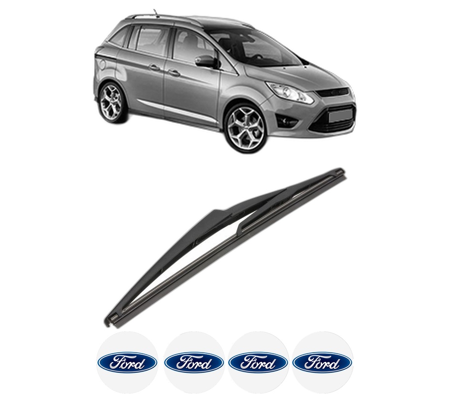 Stergator lamela spate FORD GRAND C-MAX (DXA/CB7, DXA/CEU) din 2010 - 2019, pentru luneta auto, Valeo Silencio, din cauciuc siliconat rezistent, 4 Stickere Auto FORD