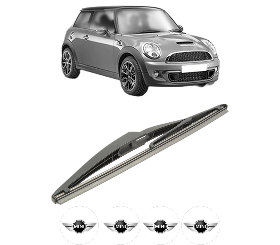 Stergator lamela spate MINI MINI (R56) din 2006 - 2013, pentru luneta auto, Bosch Twin, din cauciuc siliconat rezistent, 4 Stickere Auto MINI