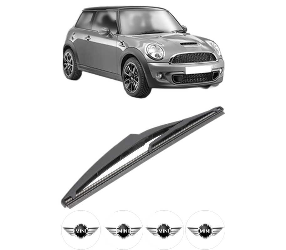 Stergator lamela spate MINI MINI (R56) din 2006 - 2013, pentru luneta auto, Valeo Silencio, din cauciuc siliconat rezistent, 4 Stickere Auto MINI