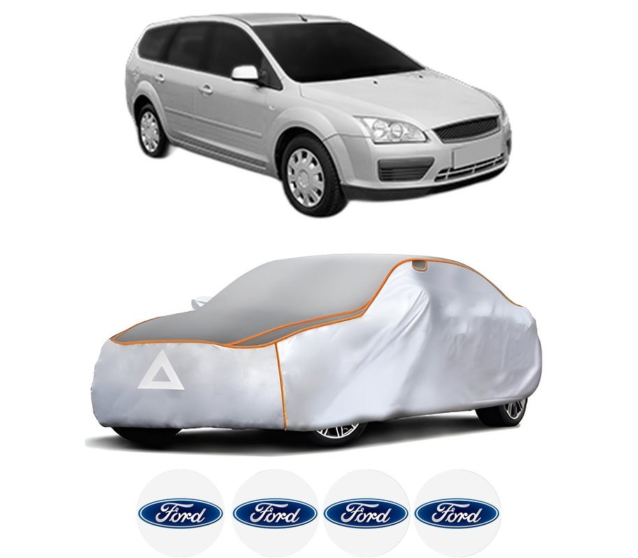 Husa Prelata Antigrindina Auto FORD FOCUS II Estate Van din 2009-2011, Protectie auto contra intemperiilor la grindina, Waterproof, 4x Stickere auto FORD