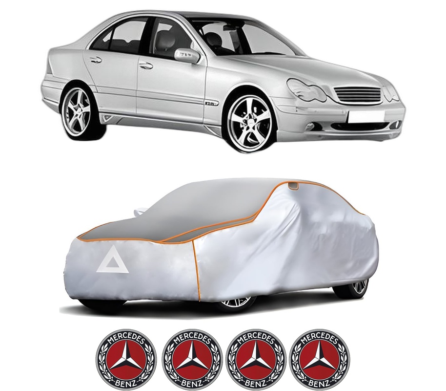 Husa Prelata Antigrindina Auto MERCEDES-BENZ C-CLASS (W203) din 2000-2007, Protectie auto contra intemperiilor la grindina, Waterproof, 4x Stickere auto MERCEDES-BENZ