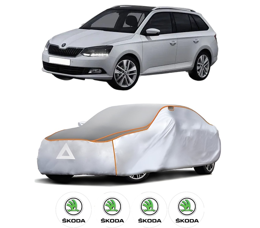 Husa Prelata Antigrindina Auto SKODA FABIA III Estate (NJ5) din 2014-2022, Protectie auto contra intemperiilor la grindina, Waterproof, 4x Stickere auto SKODA