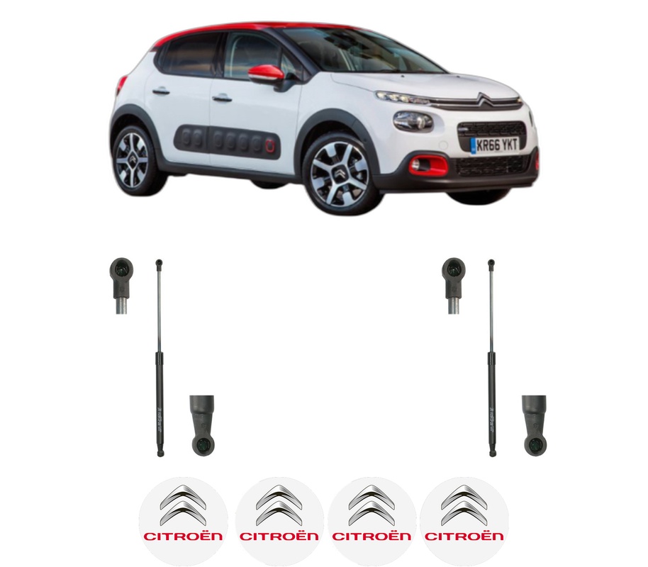 Set amortizoare portbagaj haion pentru CITROEN C3 III (SX) din 2016-2018, 2 bucati, KROSNO, 4 stickere auto CITROEN