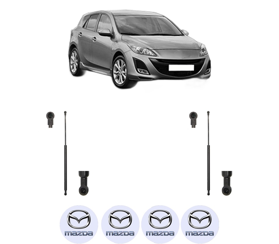 Set amortizoare portbagaj haion pentru MAZDA 3 (BL) din 2008-2014, 2 bucati, KROSNO, 4 stickere auto MAZDA
