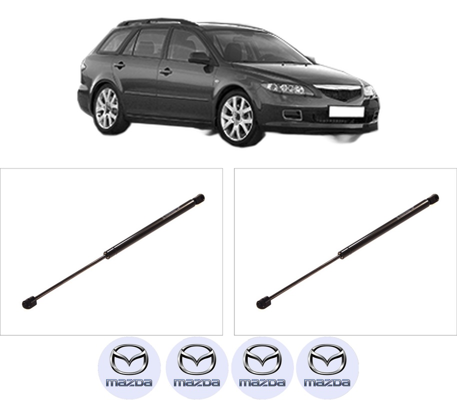 Set amortizoare portbagaj haion pentru MAZDA 6 Station Wagon (GY) din 2002-2008, 2 bucati, KROSNO, 4 stickere auto MAZDA