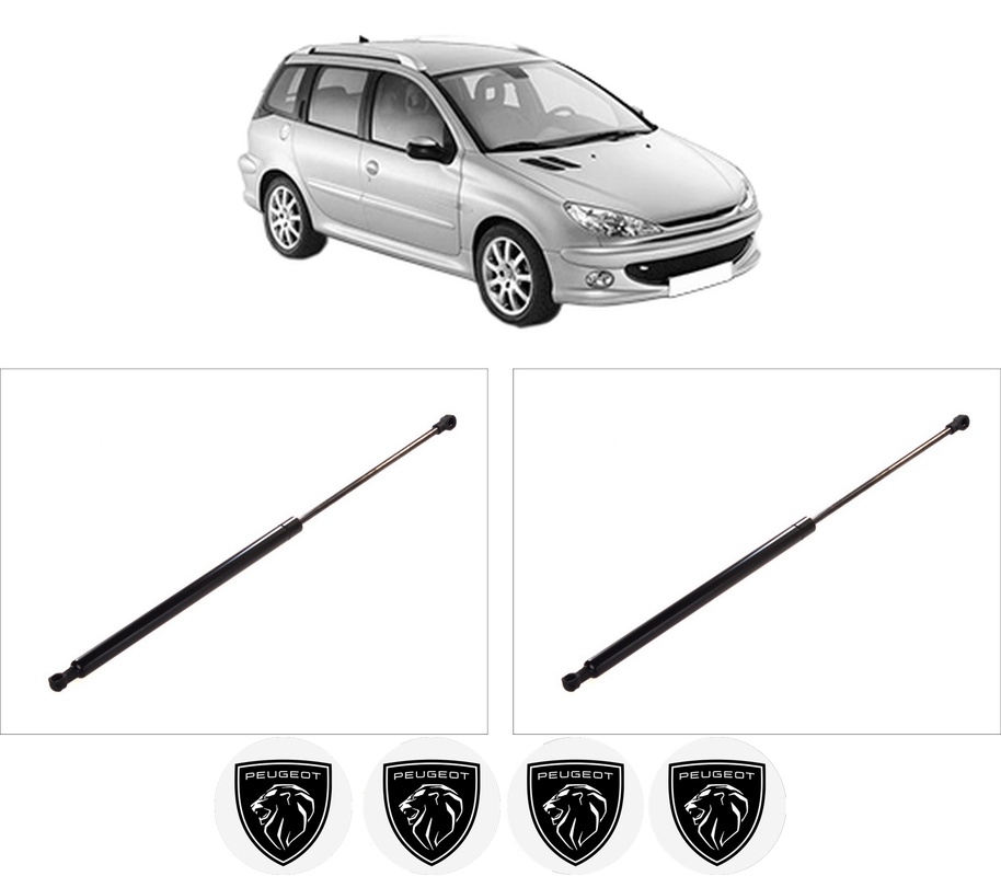 Set amortizoare portbagaj haion pentru PEUGEOT 206 SW (2E/K) din 2002-2008, 2 bucati, KROSNO, 4 stickere auto PEUGEOT