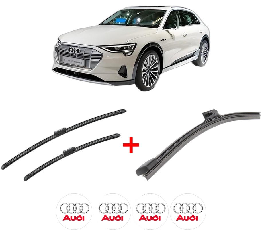 Set 3 stergatoare AUDI E-TRON (GEN) din 2018, pentru parbriz si luneta fata si spate auto, Bosch Aerotwin, din cauciuc siliconat rezistent, 4 Stickere Auto AUDI