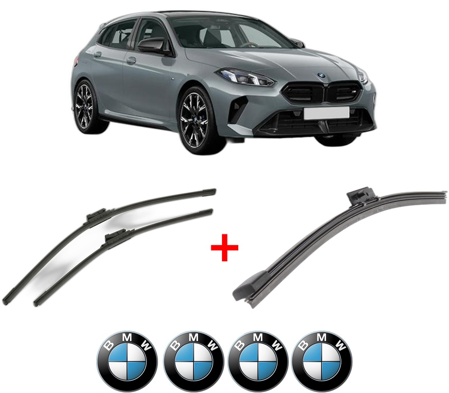 Set 3 stergatoare BMW Seria 1 (F70) din 2024, pentru parbriz si luneta fata si spate auto, Bosch Aerotwin, din cauciuc siliconat rezistent, 4 Stickere Auto BMW