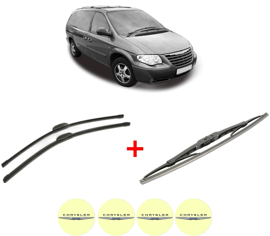 Set 3 stergatoare CHRYSLER GRAND VOYAGER / VOYAGER IV (RG, RS) din 2000 - 2008, pentru parbriz si luneta fata si spate auto, Bosch Twin, din cauciuc siliconat rezistent, 4 Stickere Auto CHRYSLER