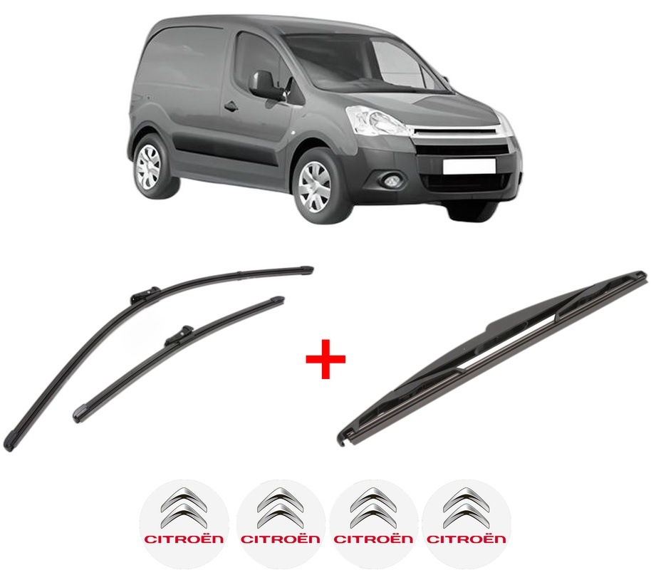 Set 3 stergatoare CITROEN BERLINGO Box Body/MPV (B9) din 2008 - 2021, pentru parbriz si luneta fata si spate auto, Valeo Silencio, din cauciuc siliconat rezistent, 4 Stickere Auto CITROEN