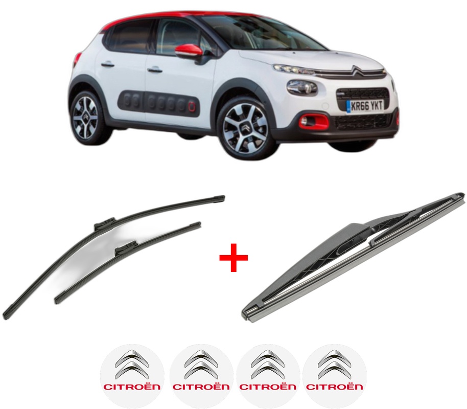 Set 3 stergatoare CITROEN C3 III (SX) din 2016 - 2018, pentru parbriz si luneta fata si spate auto, Bosch Twin, din cauciuc siliconat rezistent, 4 Stickere Auto CITROEN