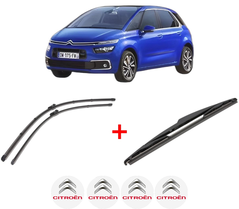 Set 3 stergatoare CITROEN C4 SPACETOURER (3D_) din 2018 - 2019, pentru parbriz si luneta fata si spate auto, Valeo Silencio, din cauciuc siliconat rezistent, 4 Stickere Auto CITROEN