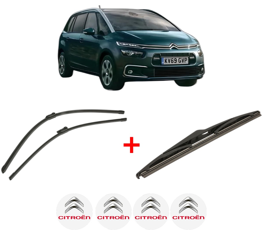 Set 3 stergatoare CITROEN GRAND C4 SPACETOURER Van (3A_, 3E_) din 2019, pentru parbriz si luneta fata si spate auto, Bosch Twin, din cauciuc siliconat rezistent, 4 Stickere Auto CITROEN