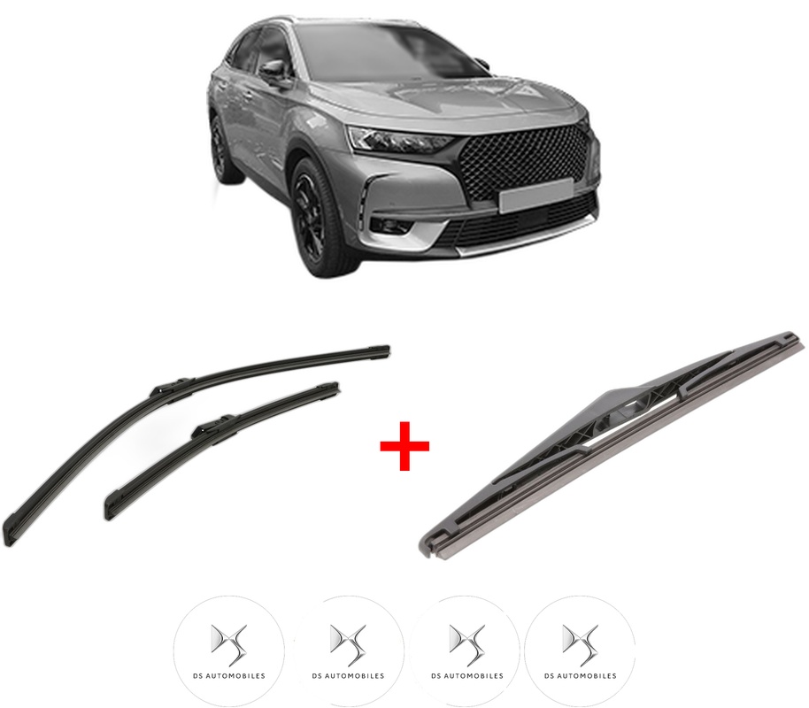 Set 3 stergatoare DS DS 7 Crossback (J4_, JR_, JC_) din 2017 - 2022, pentru parbriz si luneta fata si spate auto, Bosch Twin, din cauciuc siliconat rezistent, 4 Stickere Auto DS