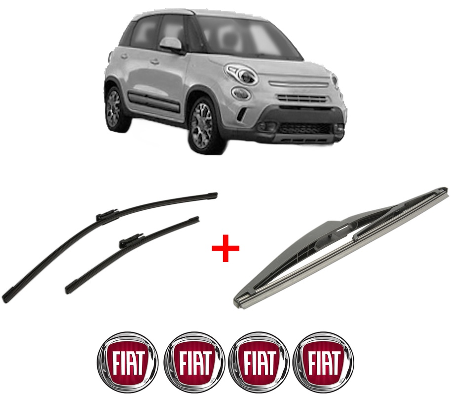 Set 3 stergatoare FIAT 500L (351_, 352_) din 2012 - 2018, pentru parbriz si luneta fata si spate auto, Bosch Twin, din cauciuc siliconat rezistent, 4 Stickere Auto FIAT