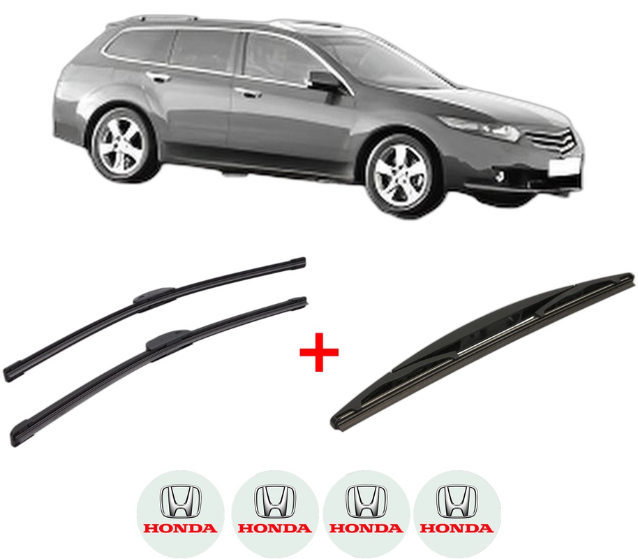 Set 3 stergatoare HONDA ACCORD VIII Estate (CW) din 2008 - 2015, pentru parbriz si luneta fata si spate auto, Bosch Twin, din cauciuc siliconat rezistent, 4 Stickere Auto HONDA