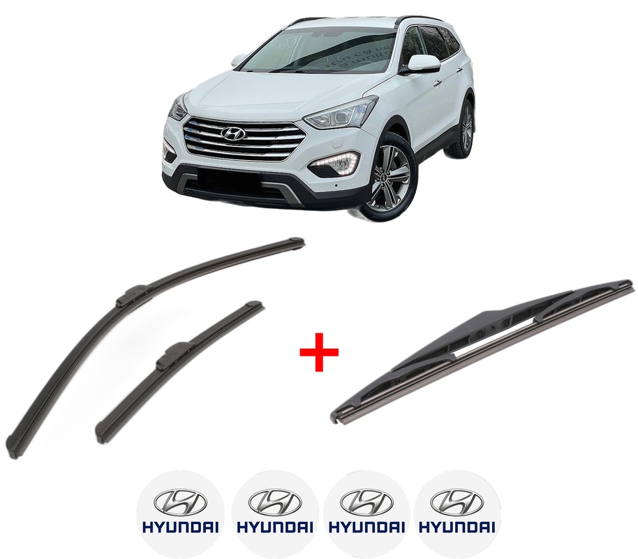 Set 3 stergatoare HYUNDAI GRAND SANTA FÉ din 2013 - 2018, pentru parbriz si luneta fata si spate auto, Bosch Twin, din cauciuc siliconat rezistent, 4 Stickere Auto HYUNDAI