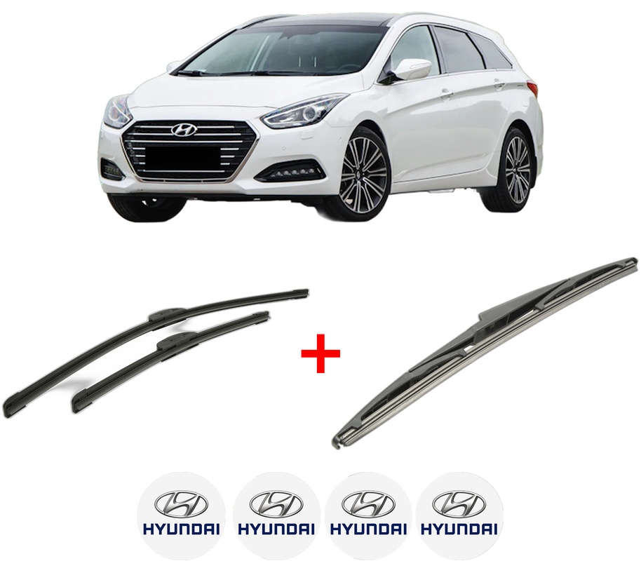Set 3 stergatoare HYUNDAI i40 I Kombi Van (VF) din 2015 - 2019, pentru parbriz si luneta fata si spate auto, Bosch Twin, din cauciuc siliconat rezistent, 4 Stickere Auto HYUNDAI