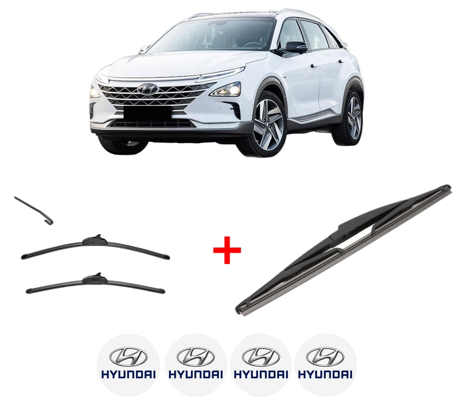 Set 3 stergatoare HYUNDAI NEXO (FE) din 2018, pentru parbriz si luneta fata si spate auto, Valeo Silencio, din cauciuc siliconat rezistent, 4 Stickere Auto HYUNDAI