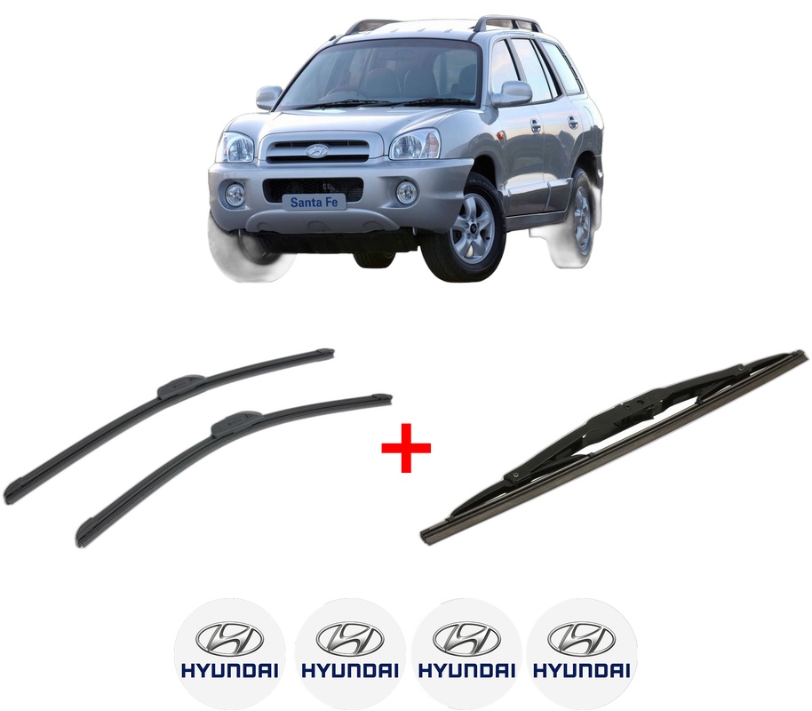 Set 3 stergatoare HYUNDAI SANTA FÉ I SUV Van (SM) din 2000 - 2006, pentru parbriz si luneta fata si spate auto, Bosch Twin, din cauciuc siliconat rezistent, 4 Stickere Auto HYUNDAI