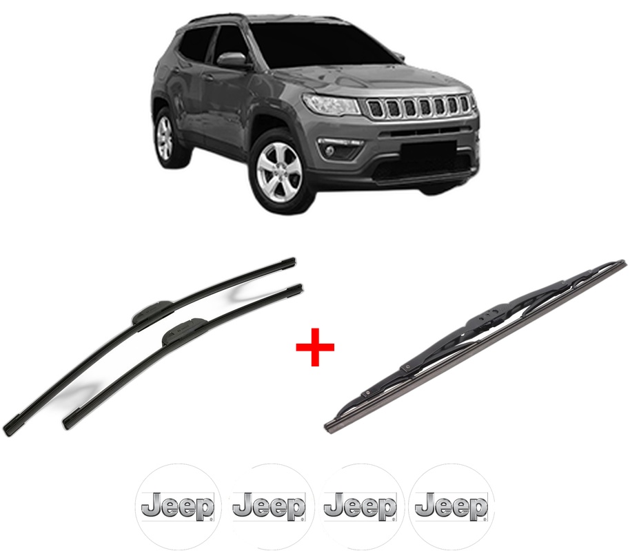Set 3 stergatoare JEEP COMPASS (MP, M6, MV, M7) din 2016, pentru parbriz si luneta fata si spate auto, Bosch Twin, din cauciuc siliconat rezistent, 4 Stickere Auto JEEP