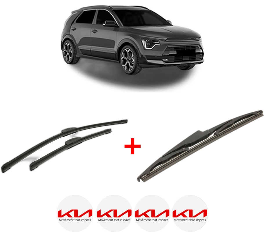 Set 3 stergatoare KIA NIRO II (SG2) din 2022, pentru parbriz si luneta fata si spate auto, Bosch Twin, din cauciuc siliconat rezistent, 4 Stickere Auto KIA