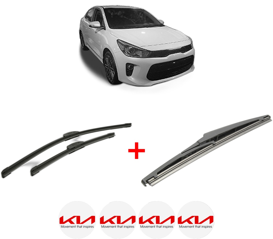 Set 3 stergatoare KIA RIO IV (YB, SC, FB) din 2017 - 2023, pentru parbriz si luneta fata si spate auto, Bosch Twin, din cauciuc siliconat rezistent, 4 Stickere Auto KIA