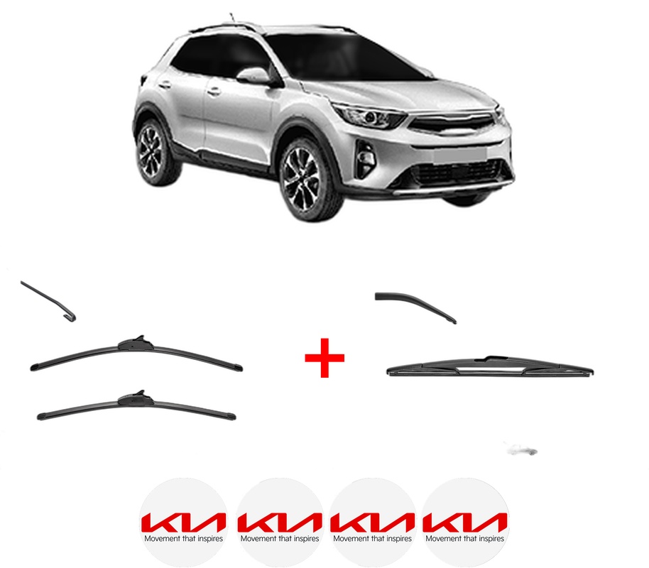 Set 3 stergatoare KIA STONIC Hatchback Van (YB) din 2018, pentru parbriz si luneta fata si spate auto, Valeo Silencio, din cauciuc siliconat rezistent, 4 Stickere Auto KIA