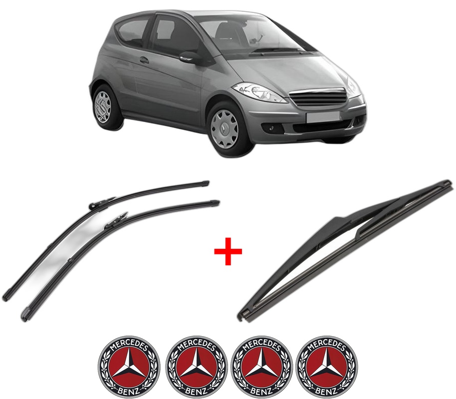 Set 3 stergatoare MERCEDES-BENZ A-CLASS (W169) din 2004 - 2012, pentru parbriz si luneta fata si spate auto, Valeo Silencio, din cauciuc siliconat rezistent, 4 Stickere Auto MERCEDES-BENZ
