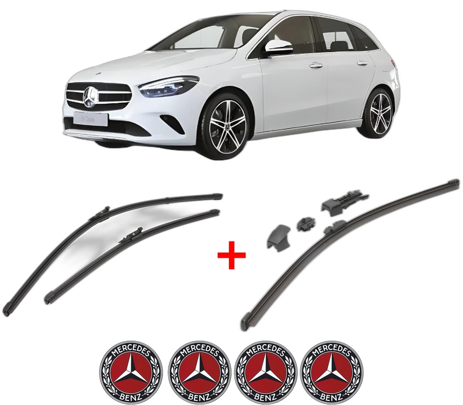 Set 3 stergatoare MERCEDES-BENZ B-CLASS Sports Tourer (W247) din 2018 - 2021, pentru parbriz si luneta fata si spate auto, Valeo HydroConnect, din cauciuc siliconat rezistent, 4 Stickere Auto MERCEDES-BENZ