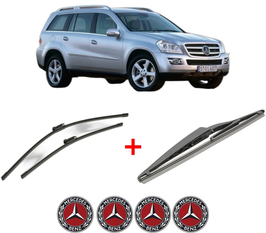 Set 3 stergatoare MERCEDES-BENZ GL-CLASS (X164) din 2006 - 2012, pentru parbriz si luneta fata si spate auto, Bosch Twin, din cauciuc siliconat rezistent, 4 Stickere Auto MERCEDES-BENZ
